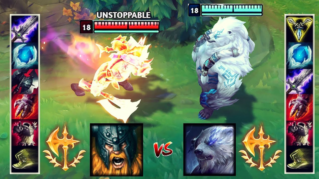 LOL:神装奥拉夫VS神装狗熊,哪个英雄更强?